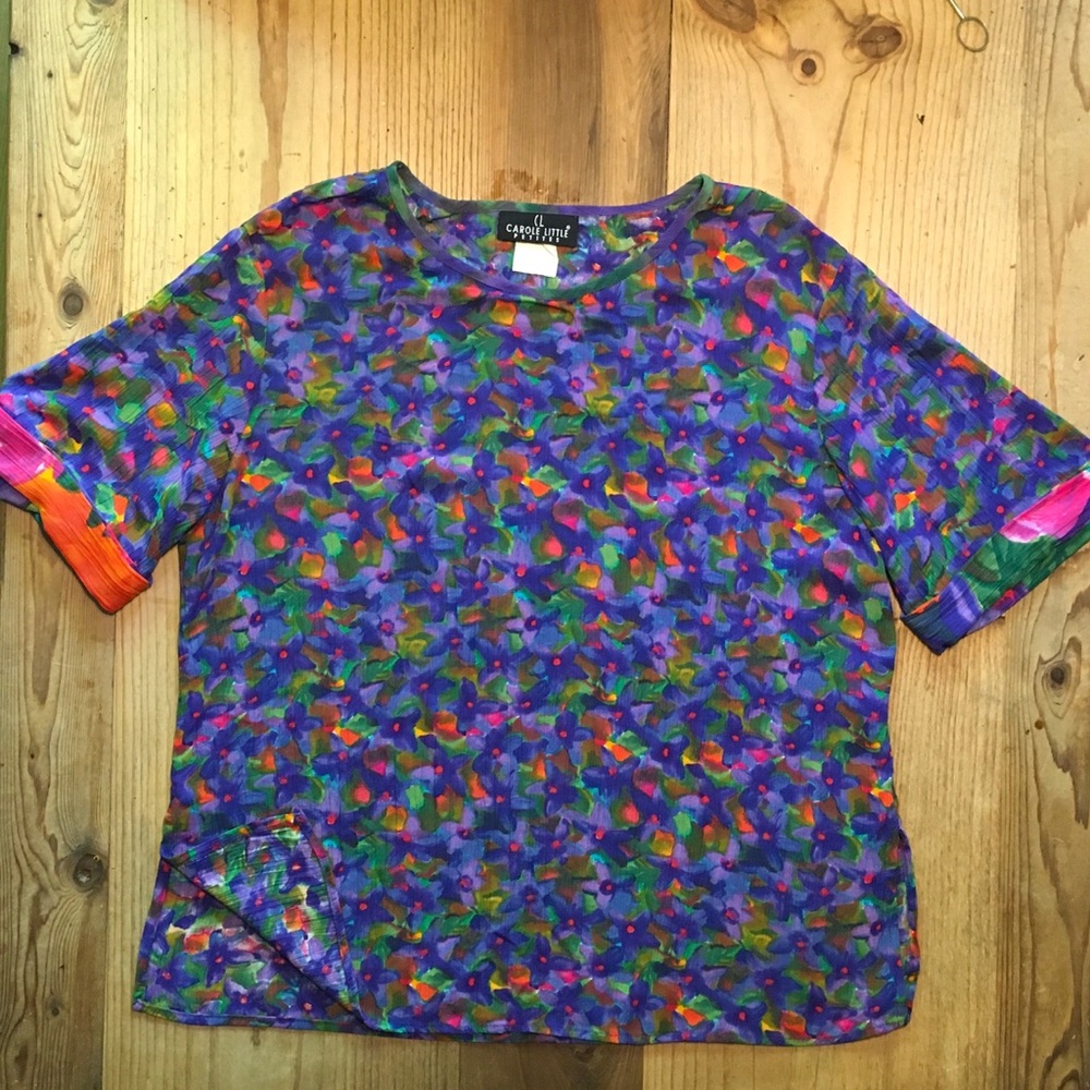Vintage Carole Little Multicolor Floral Print Short Sleeve Top - Picture 11 of 12